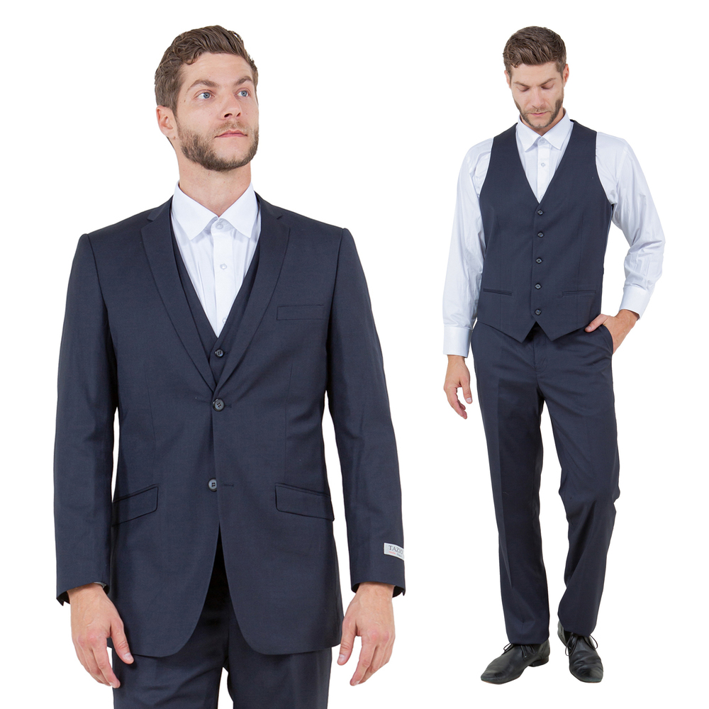 Slim Fit 3pc Mens Suit Set by Tazzio, Navy